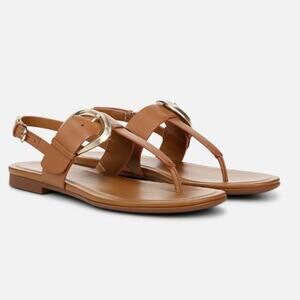 NEW Naturalizer Women's Taylor T-Strap Flat Sandal Saddle Tan Leather Size 7.5W